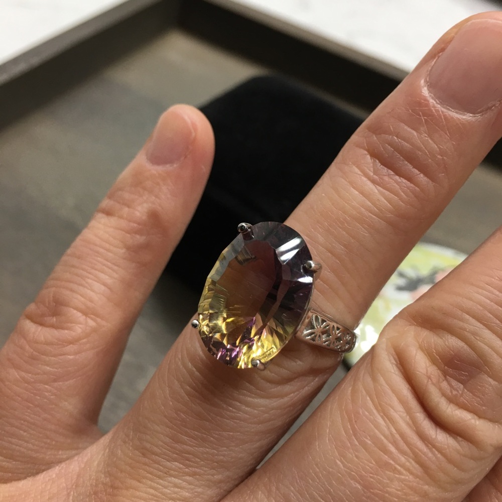 Certified 14.2 CT Ametrine Solid Silver Ring - Picture 12 of 16